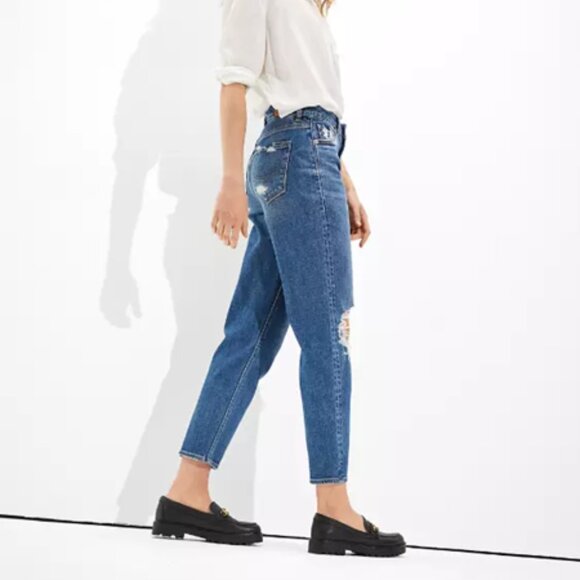 AE American Eagle Outfitters Stretch Mom Straight High Waisted Pants 0 Long Tall - Picture 3 of 11